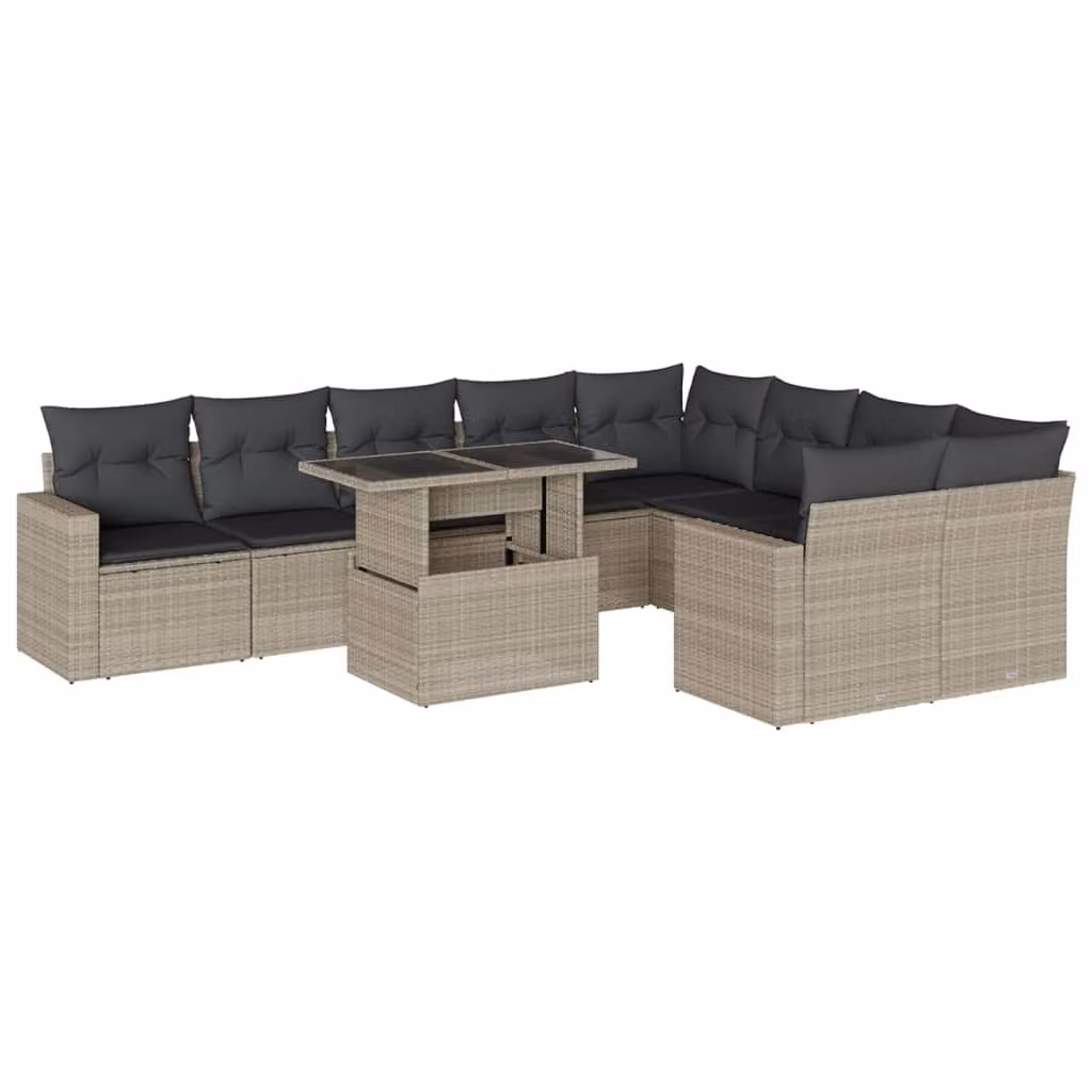 Set Divano Giardino 10 pz con Cuscini Grigio Chiaro Polyrattan