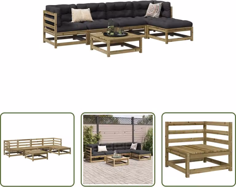 The Living Store Set di divani da giardino 6 pezzi in legno di pino impregnato