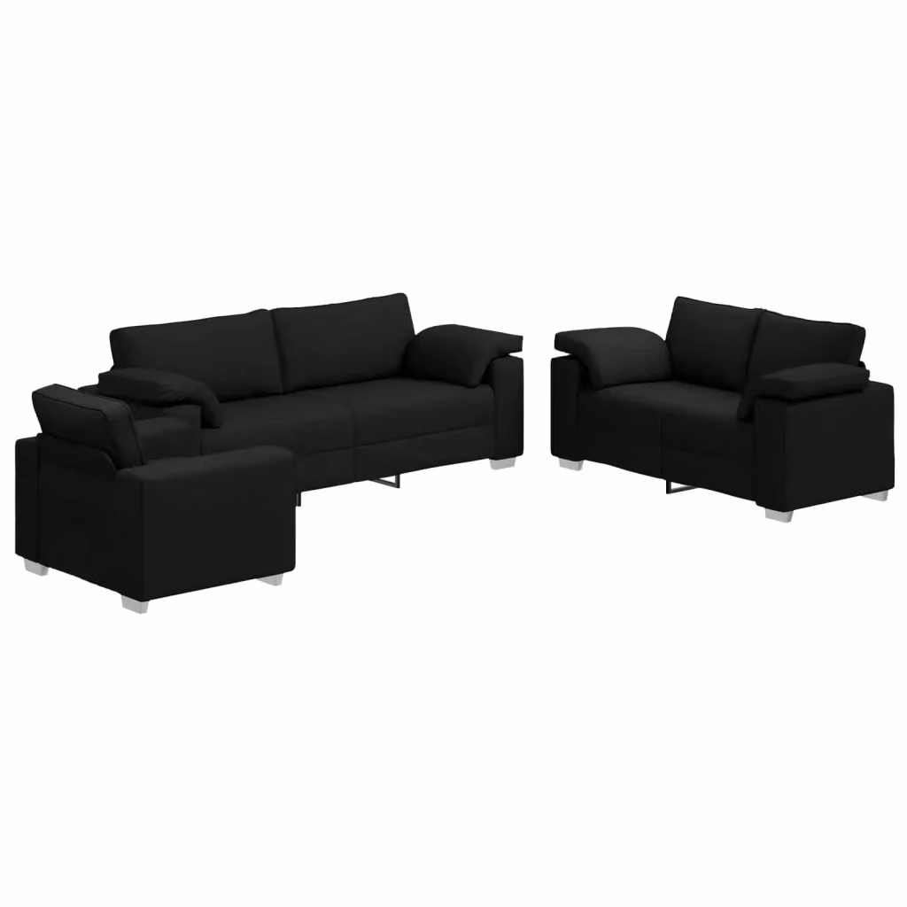 Set di divano moderno vidaXL composto da 3 pezzi in tessuto nero per soggiorno – 2