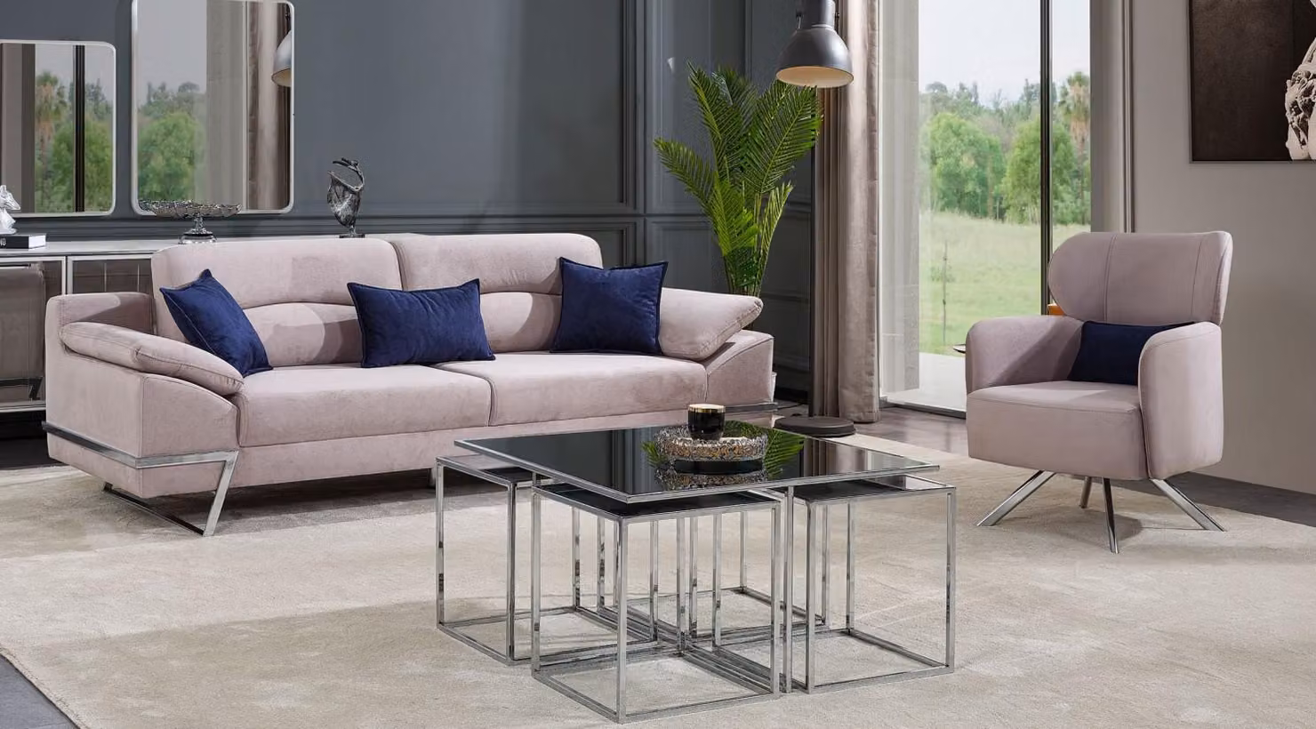 Gruppe Wohnzimmer Sofagarnitur 31 Sitzer Sitzgruppe Grau Garnituren