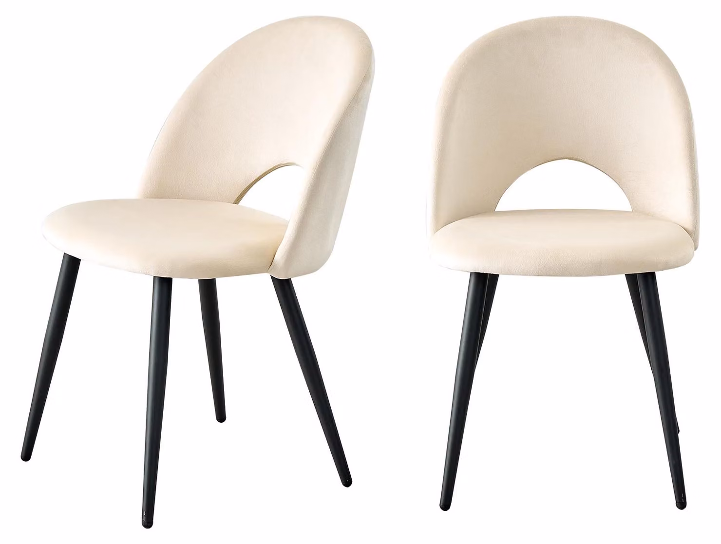 Set di 2 sedie da pranzo in velluto - Sedia per sala da pranzo - Gambe in metallo - Seduta imbottita - Schienale con design sagomato - Stile minimalista e moderno - Beige