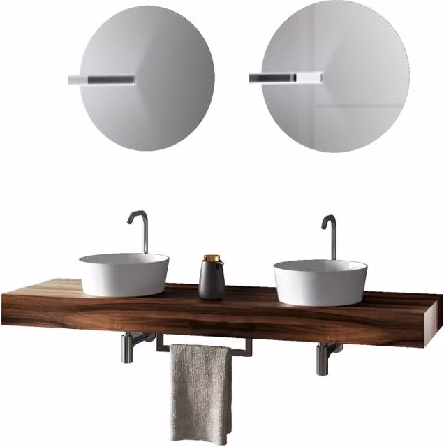 Composizione mobile bagno ASTRA con doppio lavabo, 8 pezzi, colore noce, con illuminazione LED integrata e montaggio a parete