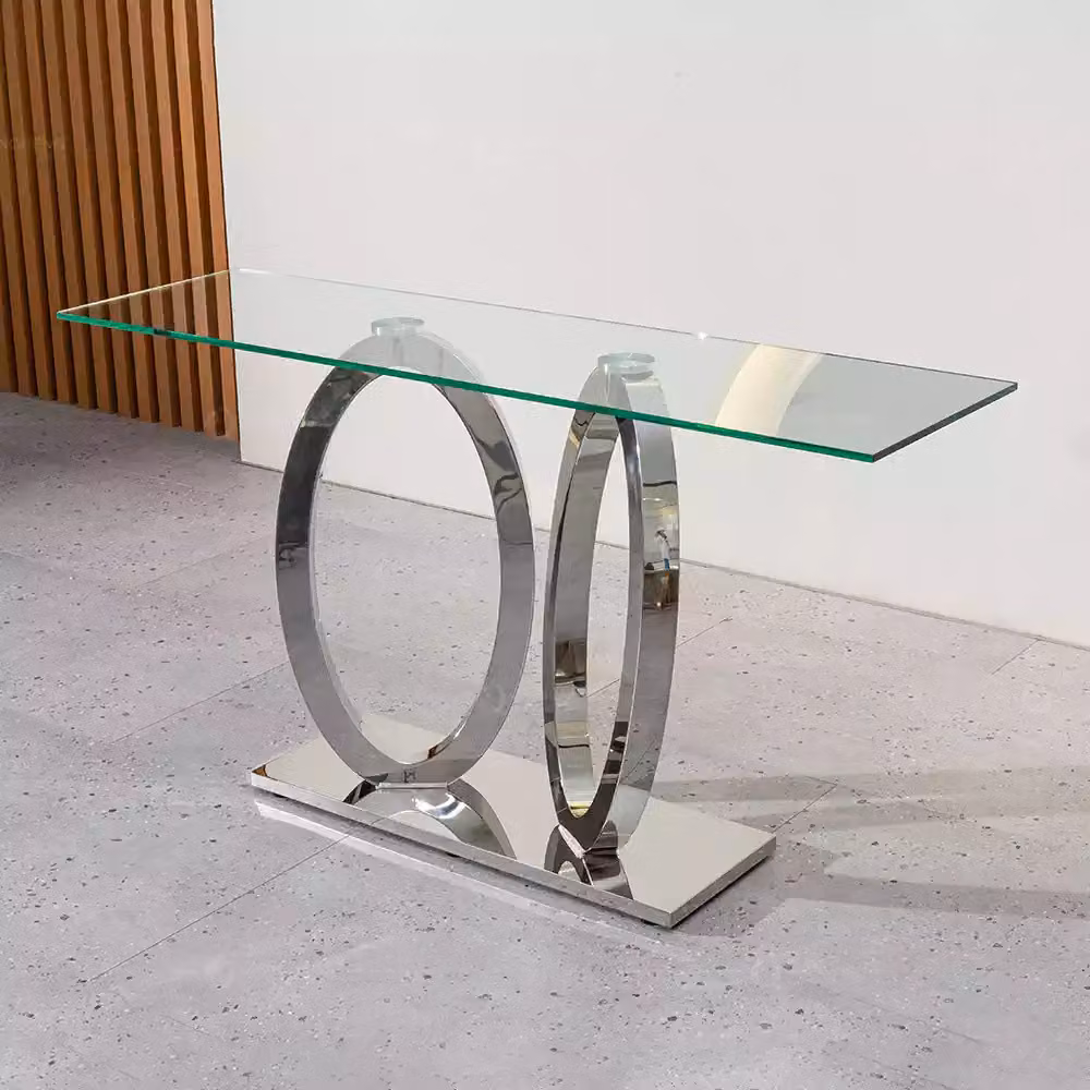 Designer Luxus Konsole Tisch Konsolen Tische Edelstahl mit Glas Design