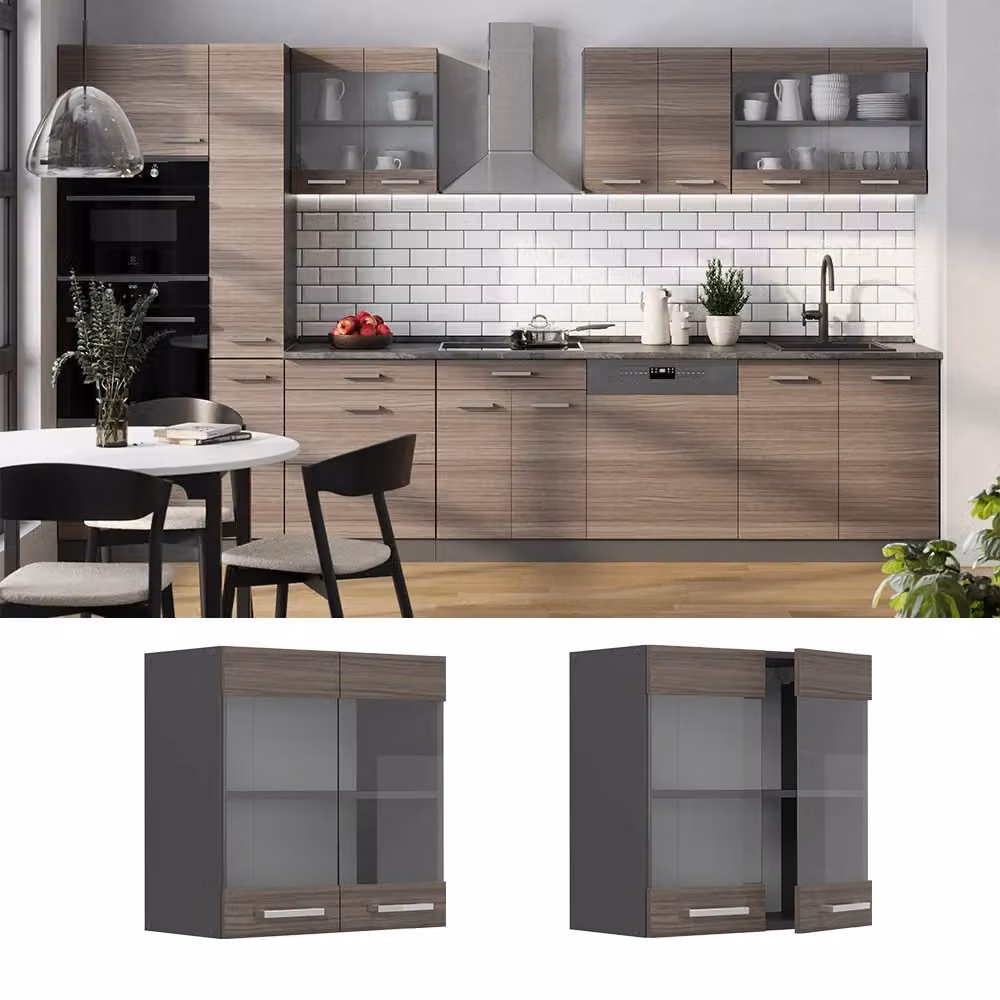 Pensile da cucina Vicco R-Line con ante in vetro, Grigio nobile/Antracite, L: 60 cm – 2