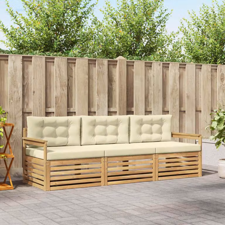 Set di divani da esterno vidaXL in legno di acacia con cuscini, Bianco e Beige