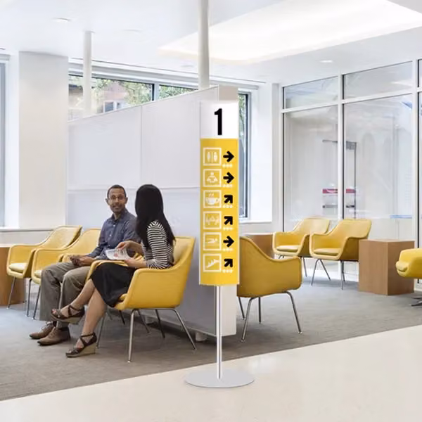 Mini Totem bifacciale verticale in alluminio Top Eventi Store, colore argento e giallo, H: 100 cm, L: 21 cm – 2