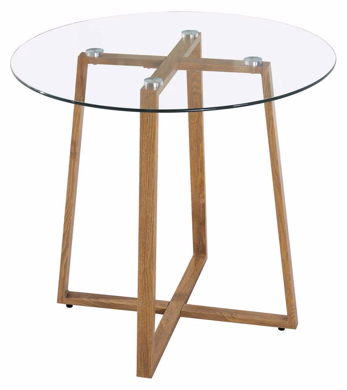 Tavolo rotondo da pranzo, diametro 80 cm, piano in vetro, stile scandinavo, gambe in metallo