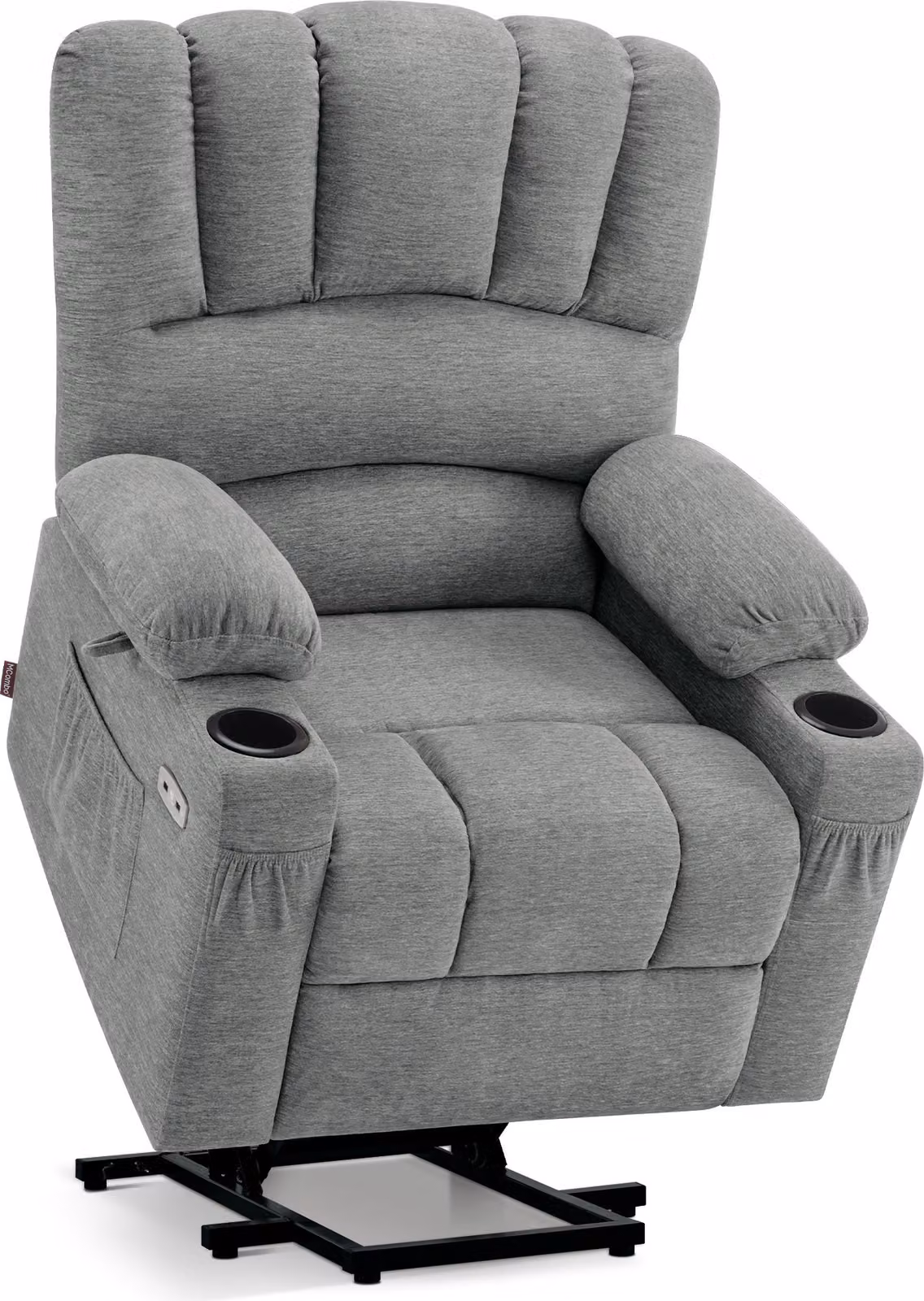 M MCombo Poltrona TV con ausilio elettrico, poltrona reclinabile, poltrona massaggiante con funzione calore, 7102 (tessuto, grigio)