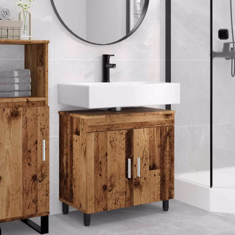 Mobiletto da bagno moderno vidaXL in legno marrone con ante a battente e ripiani interni L/P/H: 60 x 35 x 60 cm