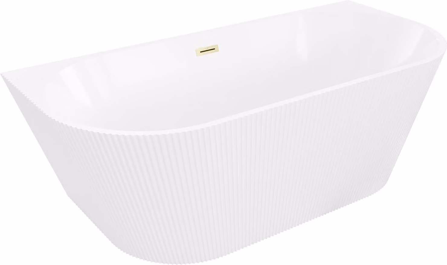 Mexen Oris vasca da bagno autoportante a parete scanalata 150 x 75 cm, bianca, troppopieno dorato spazzolato - 52871507500-55