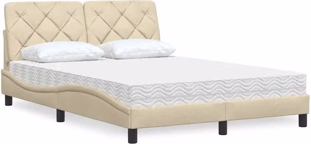 Letto con Materasso Crema 140x19 cm in Tessuto 3310739