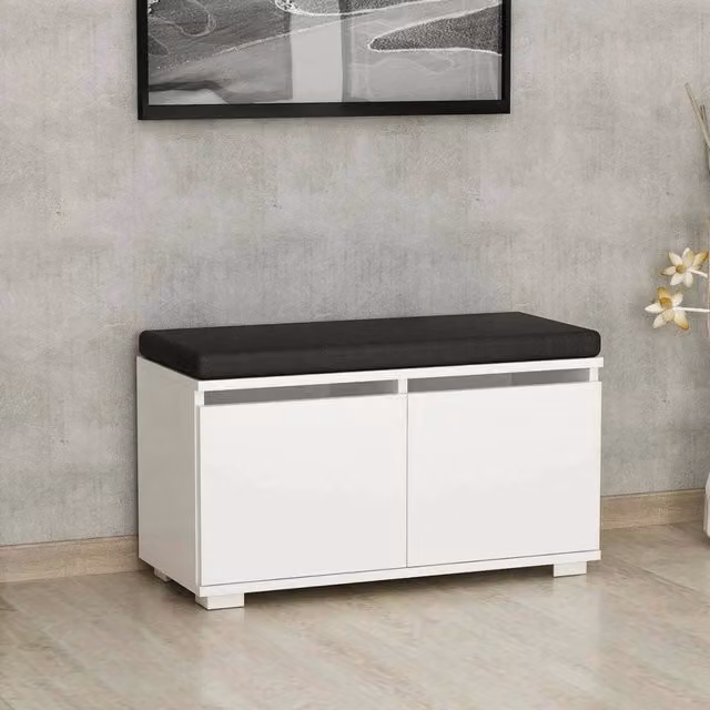 Scarpiera DMORA Delphin Bianca con Seduta Integrata per 8 Paia di Scarpe L: 80 cm, P: 35 cm, H: 42 cm – 1
