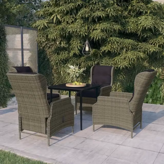 Set da pranzo da giardino moderno vidaXL in metallo e vetro marrone e nero – 1