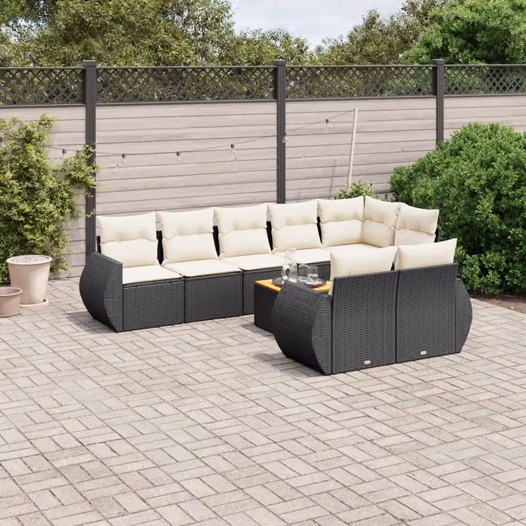 vidaXL Set Divani da Giardino a L in Polyrattan Nero con Cuscini e Tavolino da Esterno