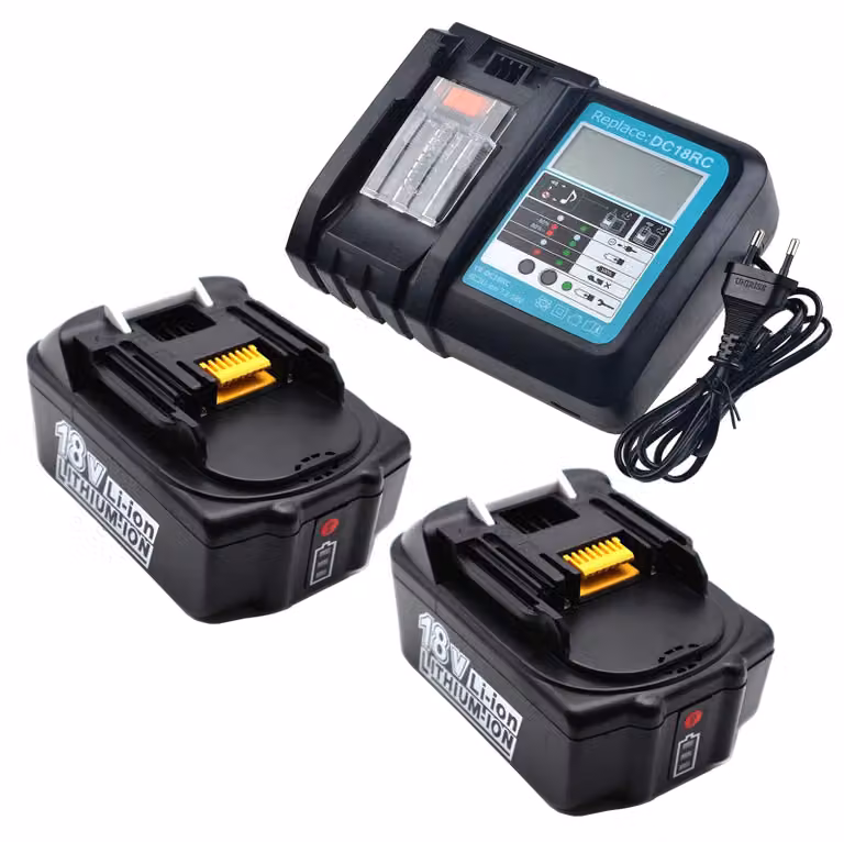 Confezione da 2 batterie da 18V e 5,0Ah, più caricabatterie, compatibili con gli utensili Makita a 18V della serie LXT