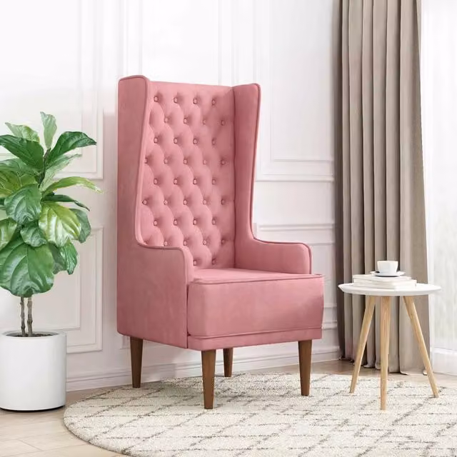 Sedia con schienale alto in velluto rosa stile Chesterfield vidaXL L/P/H: 92 x 46 x 110 cm