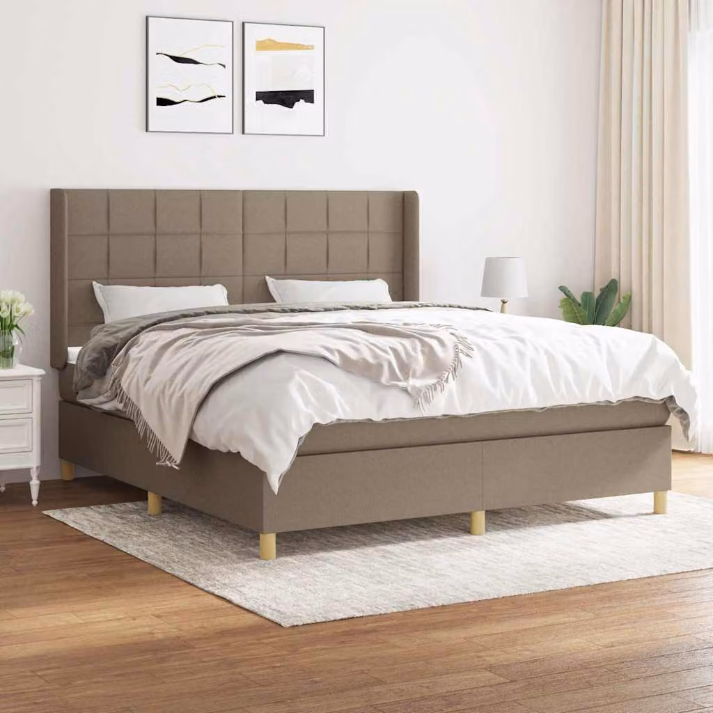 vidaXL Giroletto a Molle con Materasso Ibrido in Tessuto Beige e Bianco L/P/H: 180 x 200 x 128 cm – 1