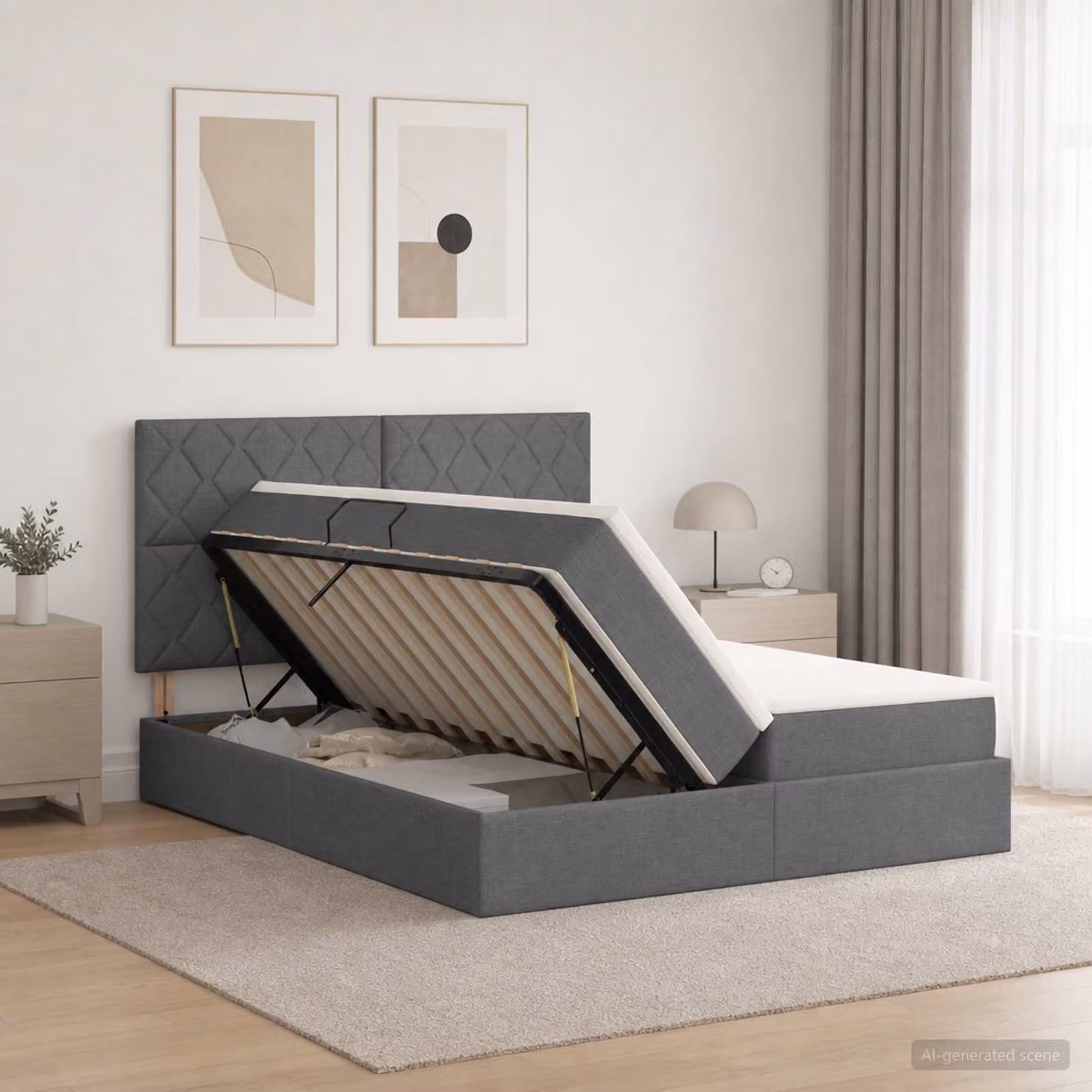 Letto con contenitore vidaXL in tessuto grigio con base a sollevamento L: 180 cm, P: 200 cm, H: 140 cm
