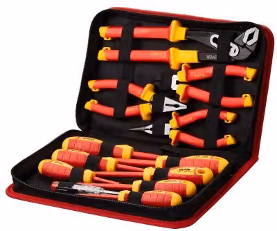 Set di Cacciaviti Isolati VEVOR da 12 Pezzi per Elettricisti, 1000V, con Punte Magnetiche, Pinze Isolate e Pinze Diagonali, Colori Nero, Giallo e Rosso