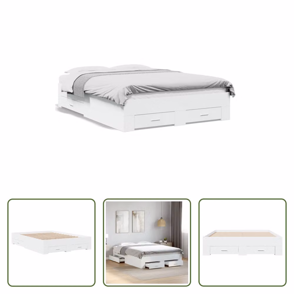 The Living Store Giroletto con cassetti bianco 140x190 cm in materiale ligneo