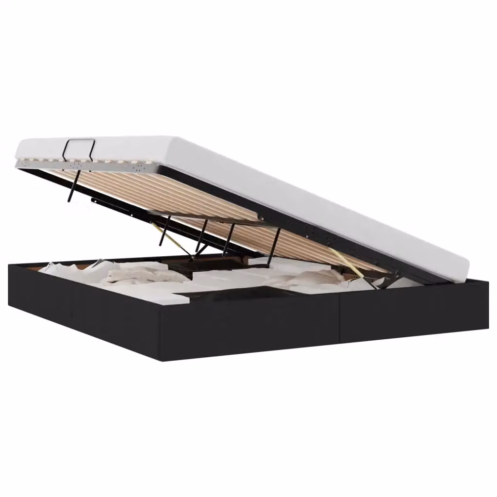 Letto ottomano moderno vidaXL con contenitore a sollevamento in tessuto nero L: 160 cm, P: 200 cm, H: 203 cm – 2