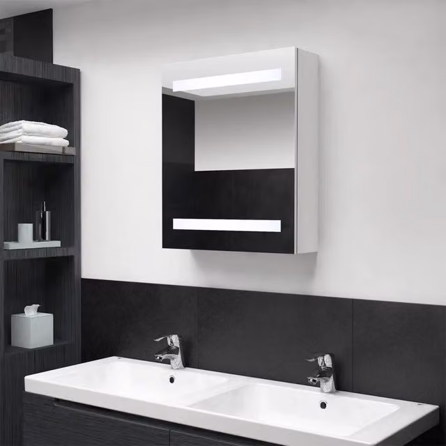 Armadietto da bagno con specchio e illuminazione LED vidaXL, bianco lucido, L: 50 cm, P: 14 cm, H: 60 cm – 1