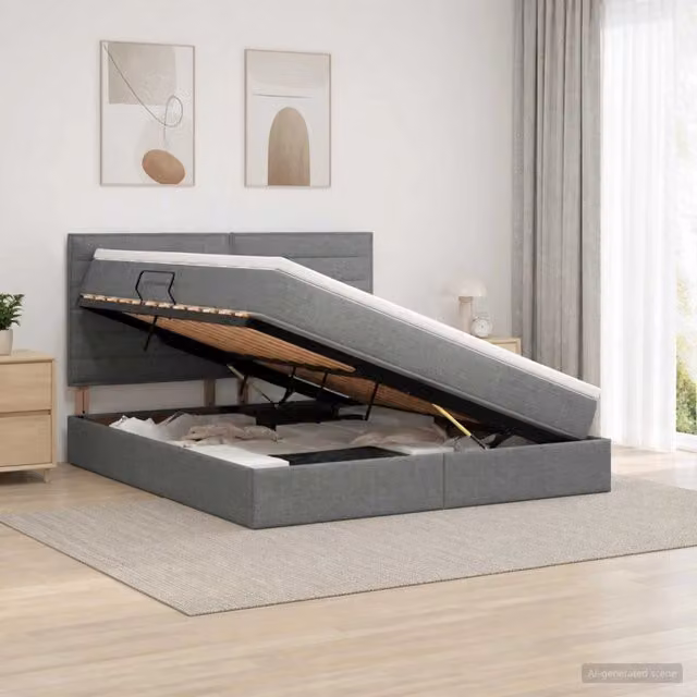 Letto con contenitore moderno vidaXL in tessuto grigio con base a sollevamento L: 160 cm, P: 200 cm, H: 140 cm – 1