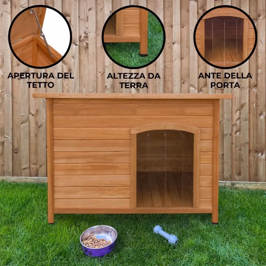 Cuccia per cani di grande taglia Monster Shop in legno di abete marrone con tetto apribile e pavimento rialzato impermeabile – 2