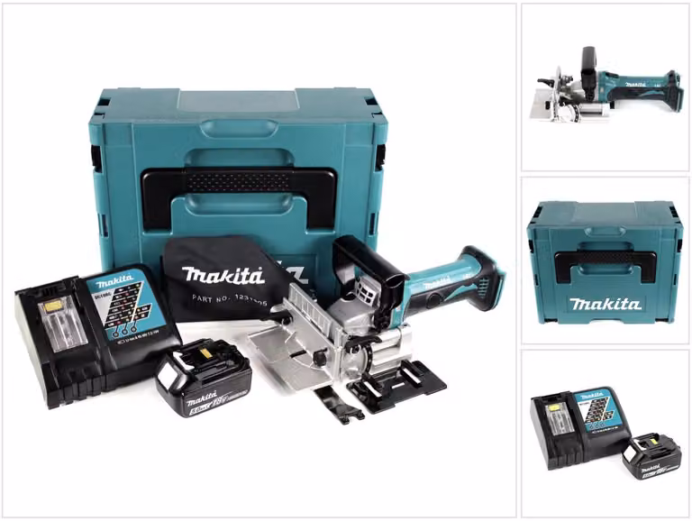 Makita DPJ 180 RT1J Fresatrice intestatrice a batteria 18V in valigetta Makpac + 1x Batteria 5,0 Ah + Caricabatterie
