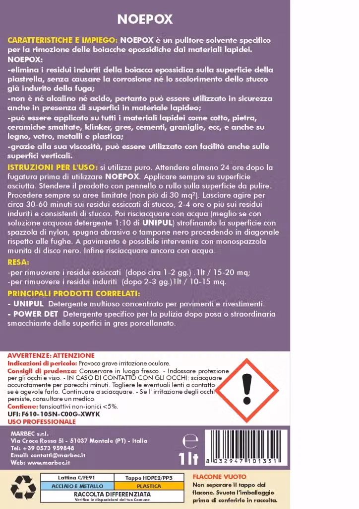 Solvente NOEPOX per la rimozione di boiacche epossidiche, confezione da 6 x 1 l – 2