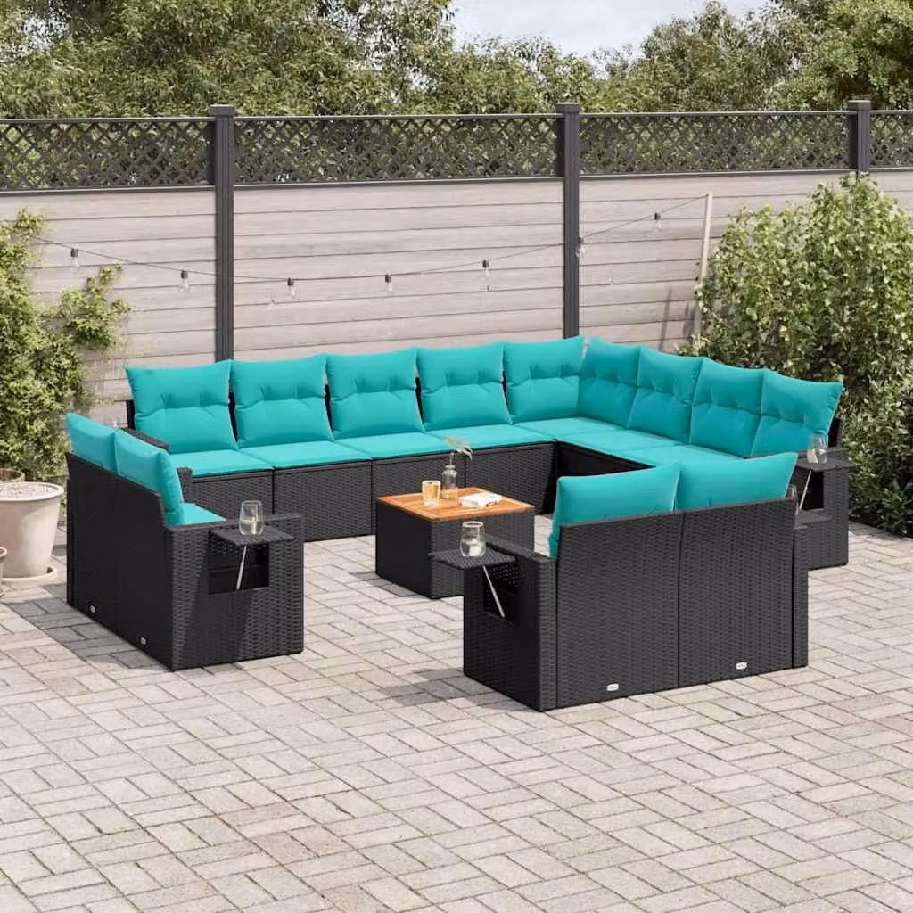 Maison Exclusive - Set da giardino 13 pezzi con cuscini, polyrattan nero