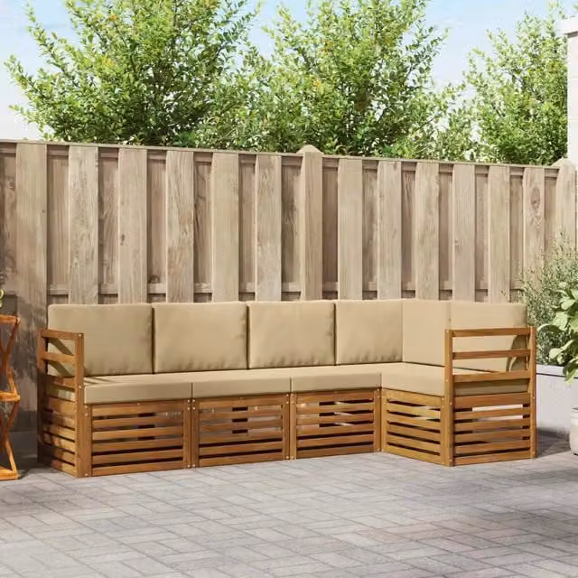 Set di divani da esterno 5 pz Naturale e Beige Poliestere 3374793