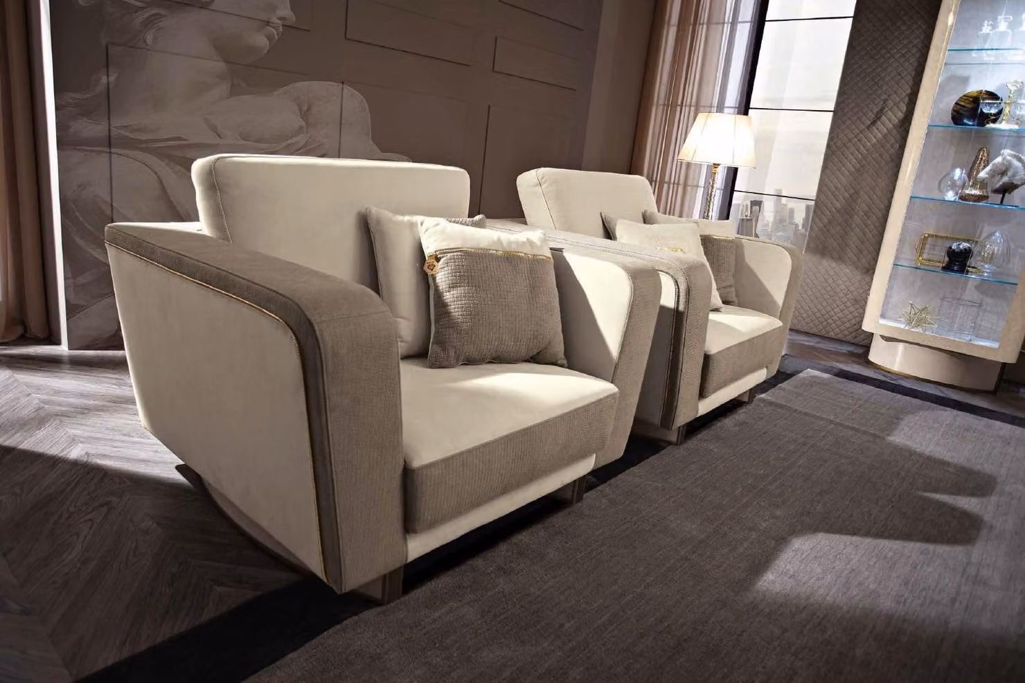 Sessel Luxus Design Italienische Möbel Stühle Design Textil Wohnzimmer Sofa