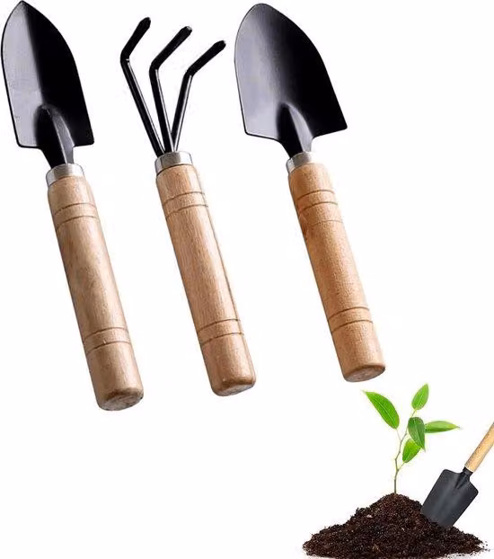 Set di attrezzi da giardino multifunzionali, ideali per bonsai e piante in vaso, con manici in legno