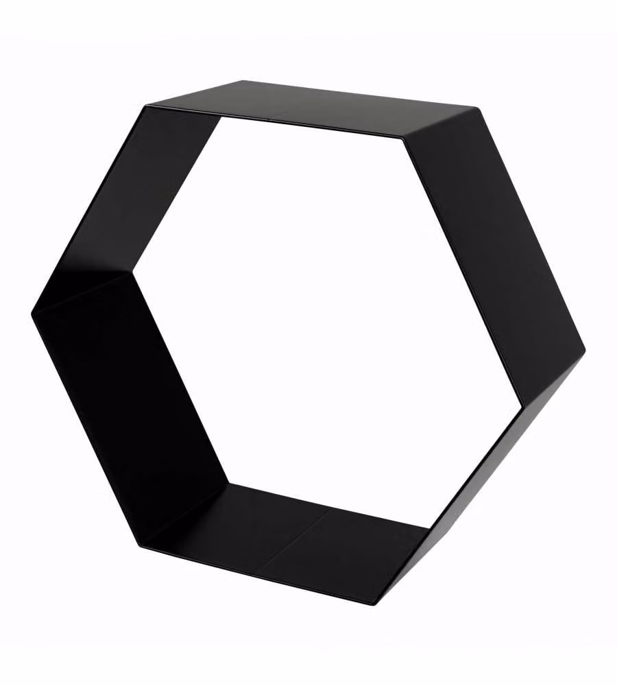Mensola Esagonale in Metallo Nero 333x296 mm - Scaffale da Parete Portata 5 kg