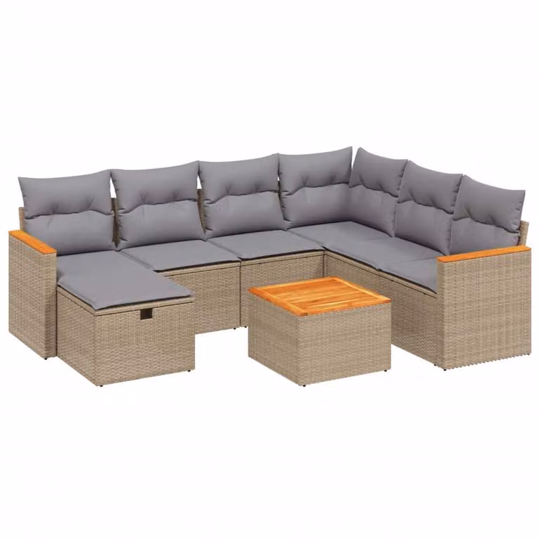Set Divano da Giardino 8 pz con Cuscini Beige Misto Polyrattan