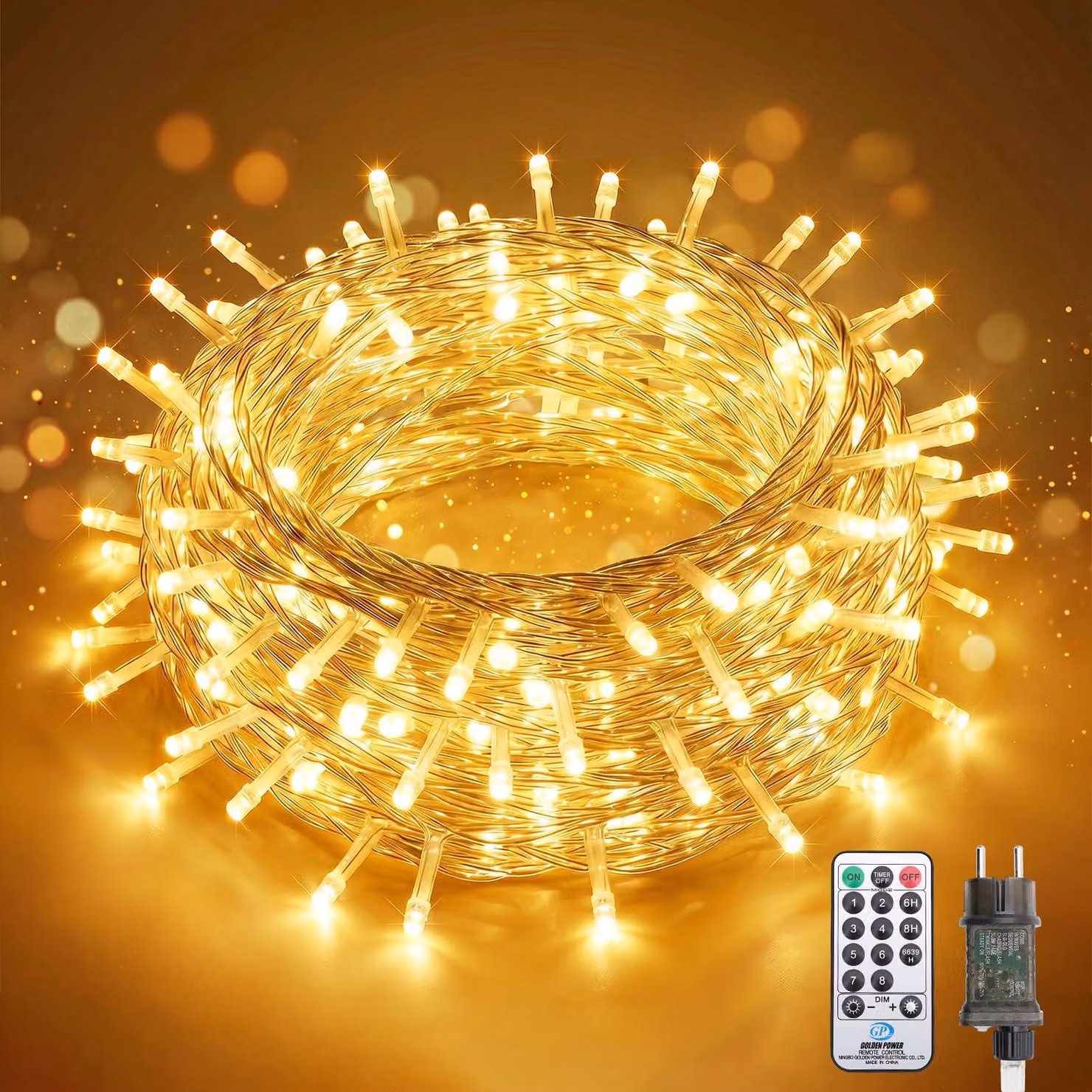 SALCAR, catena luminosa LED da 20 metri, modello 300, ideale per decorazioni natalizie, con telecomando. Catena luminosa da esterno, alimentata a corrente, con 8 modalità di illuminazione, timer e funzione di memorizzazione. Grado di protezione IP44, resi