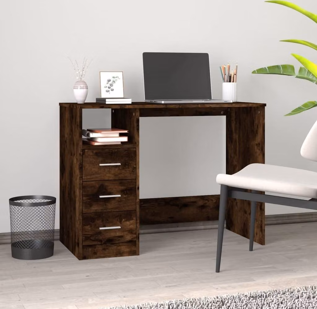 The Living Store Scrivania con cassetti in rovere fumé 102x50x76 cm