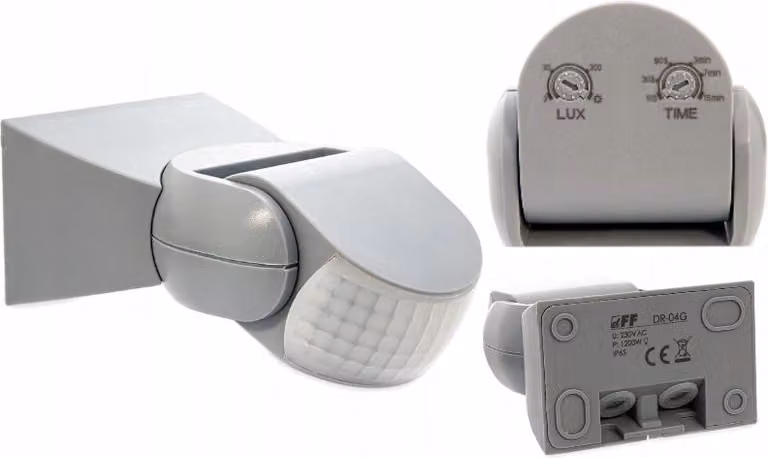 F&F | Sensore Di Movimento DR-04G - Grigio - IP65 - Impermeabile - Energoefficiente - Rilevamento Orientabile