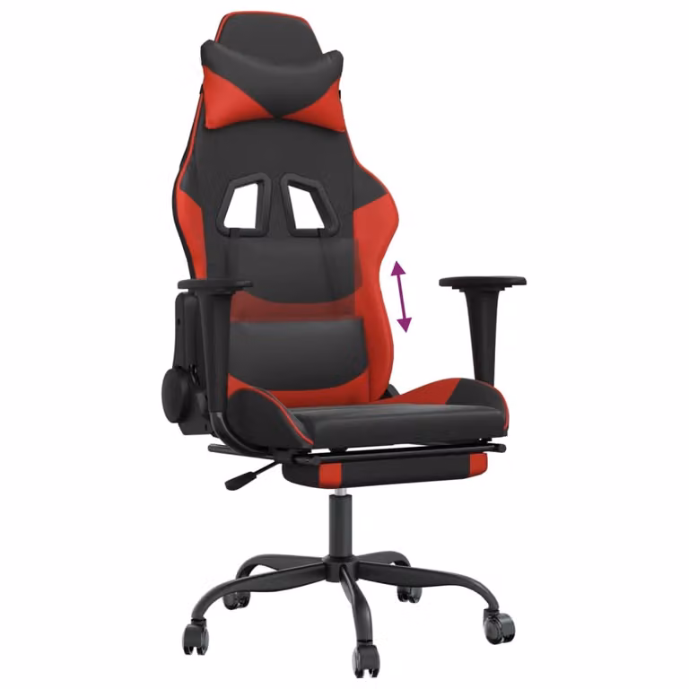 Sedia da Gaming con Poggiapiedi Nero e Rosso in Pelle finta