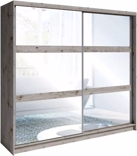 Armadio Meublorama con 2 ante scorrevoli e specchio, Colore Rovere Marrone, L: 230 cm, H: 215 cm, P: 62 cm – 1