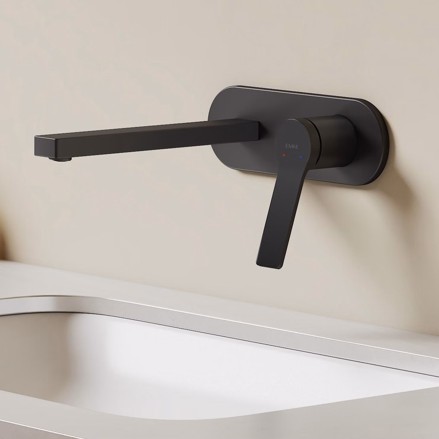 EMKE Rubinetto da bagno 288x210x70mm Miscelatore monocomando, rubinetto per lavabo caldo e freddo, miscelatore per lavabo a parete - Nero opaco