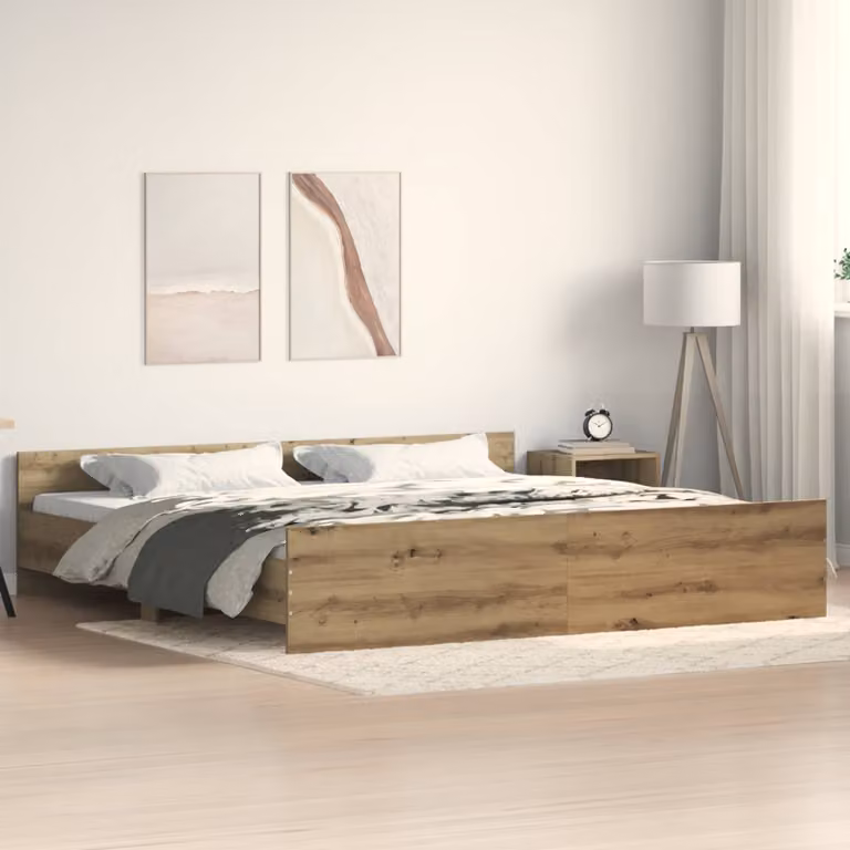 Struttura del letto moderna vidaXL in legno color rovere marrone L: 203 cm, P: 203 cm, H: 50 cm