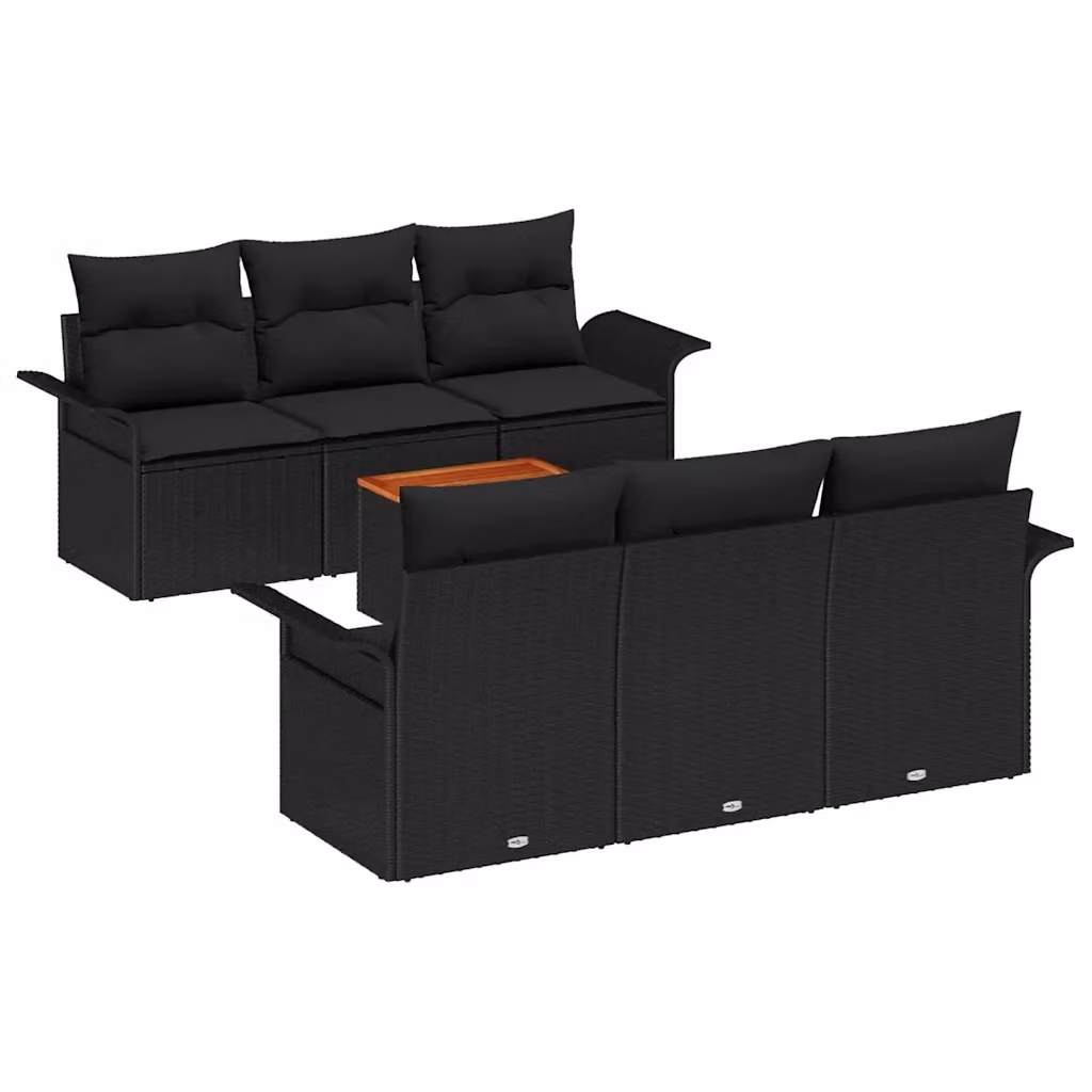 Set Divano da Giardino vidaXL 7 Pezzi a Forma di L con Tavolino e Cuscini Nero – 2