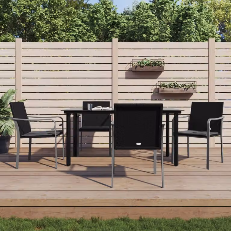 Set da pranzo da giardino vidaXL in polyrattan e acciaio con cuscini, colore nero e grigio, L/P/H: 140 x 70 x 74 cm