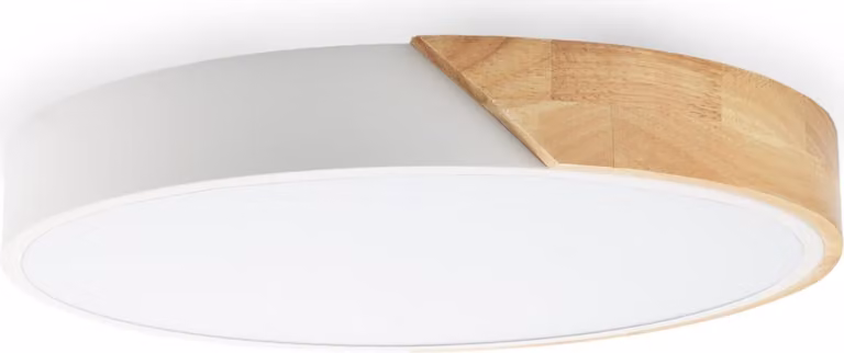 Plafoniera LED, circolare, Ø40cm, 30W, 3000LM, metallo bianco e legno naturale, luce selezionabile (3000K-4000K-6000K)