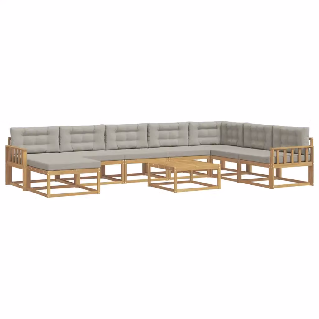 Set di divani da esterno a L vidaXL in legno di acacia con tavolino e pouf, Bianco e Grigio – 2