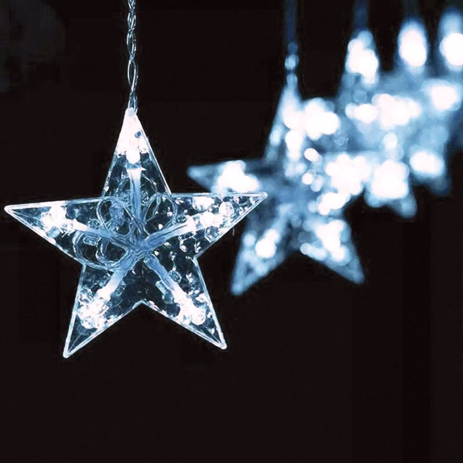 Illuminazione natalizia a LED ACA, stalattiti con stelle, 100 LED, bianco freddo, 3 m, alimentatore incluso, espandibile fino a 3 set, grado di protezione IP44, cavo trasparente dell'alimentatore lungo 3 m, X0610024202
