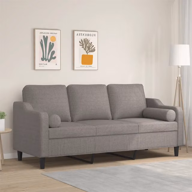 Divano a 3 posti moderno vidaXL in tessuto beige o grigio con cuscini e coperture rimovibili L: 198 cm, P: 80 cm, H: 77 cm