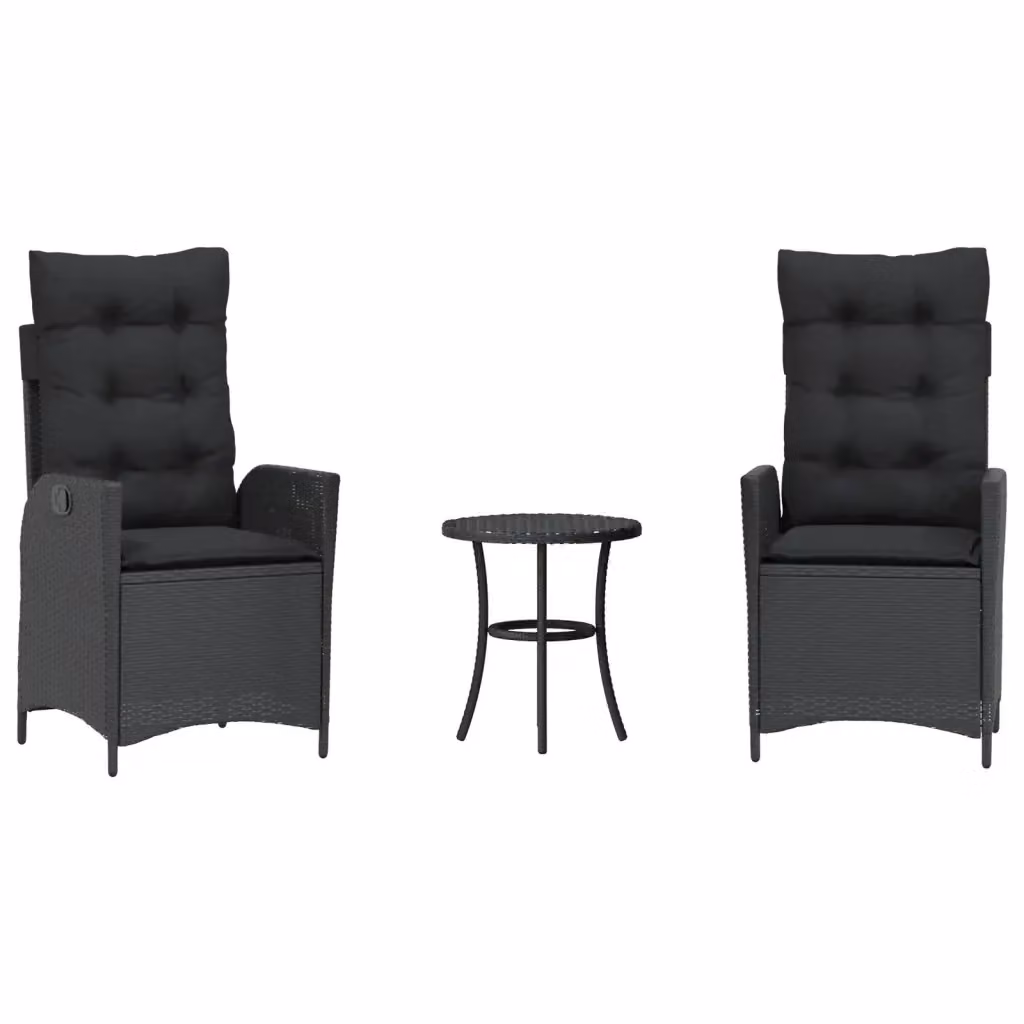 Set da Bistrò vidaXL in Polyrattan Nero con 3 Cuscini per Giardino e Terrazzo – 2